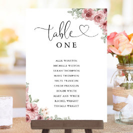 Cartão de Número de Mesa com Letra Coração Floral