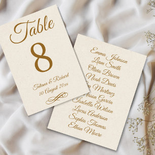Cartão de Número de Mesa com Letra Dourada Elegant