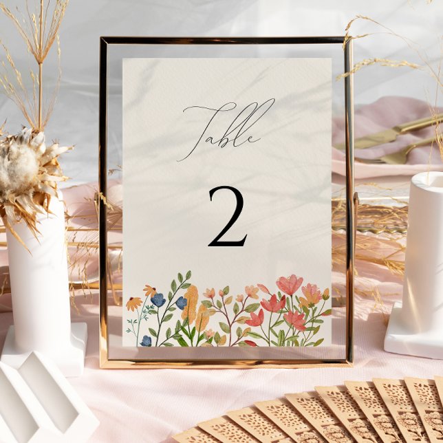 Cartão de Número de Mesa com Letra Wildflower (Criador carregado)