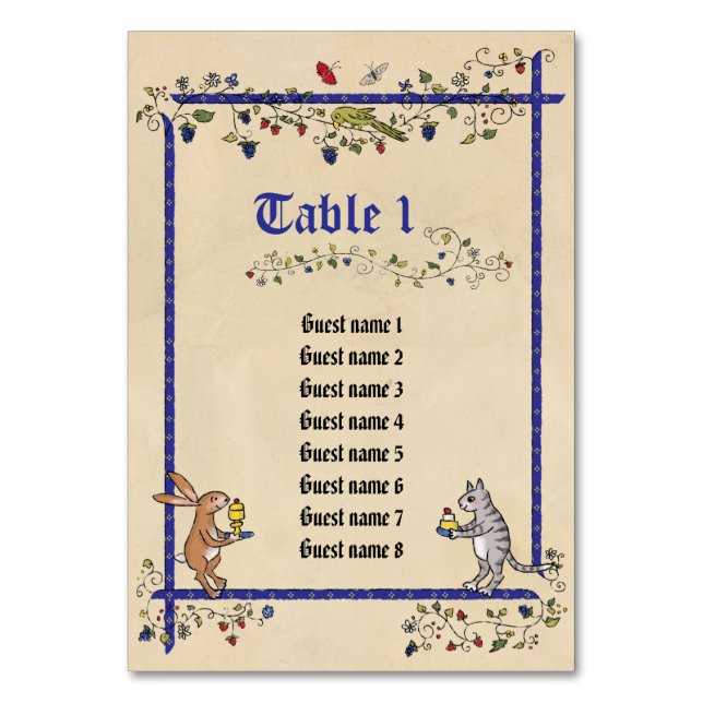cartão de número de mesa com nomes de convidados d (Frente)