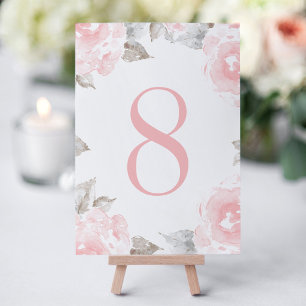 Cartão de Número de Mesa com Rosa em Aquarela Rosa