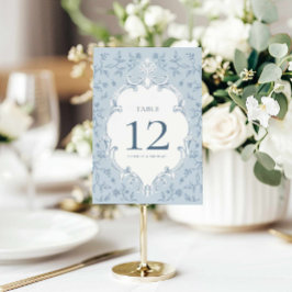 Cartão de Número de Mesa de Casamento Azul Elegant