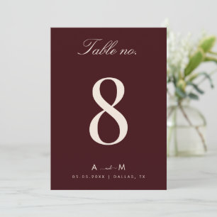 Cartão de Número de Mesa de Casamento Burgundy & I