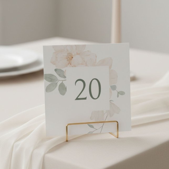 Cartão de Número de Mesa de Casamento com Flor de  (Criador carregado)