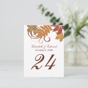 Cartão de Número de Mesa de Casamento com Folhas d