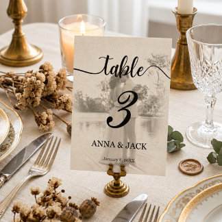 Cartão de Número de Mesa de Casamento com Foto Vin