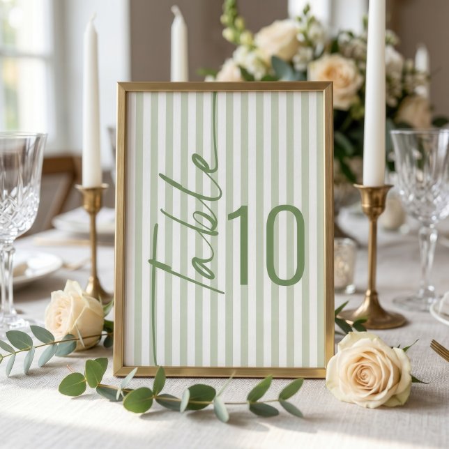Cartão de Número de Mesa de Casamento com Listras  (Criador carregado)