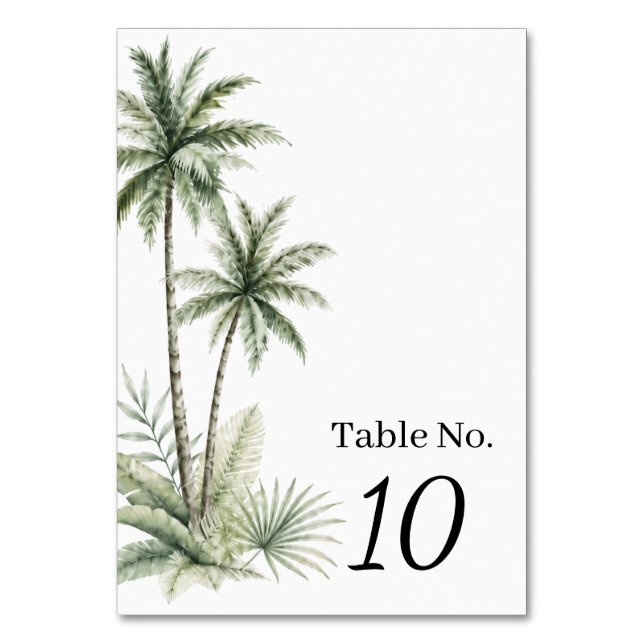 Cartão de Número de Mesa de Casamento com Palmeira (Frente)