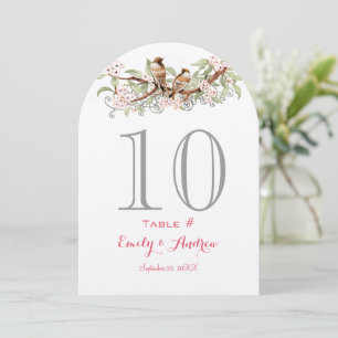 Cartão de Número de Mesa de Casamento com Pássaros