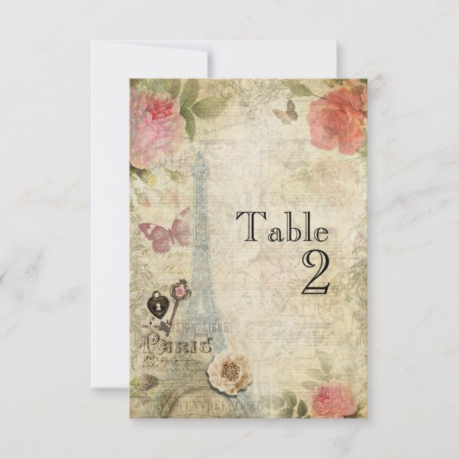Cartão de Número de Mesa de Casamento com Rosas Co (Frente)