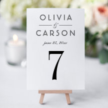 Cartão de Número de Mesa de Casamento com Serifas 