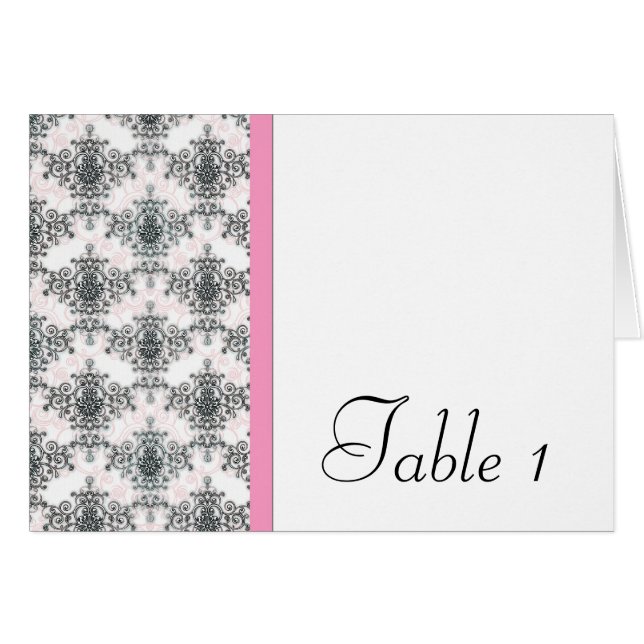 Cartão de Número de Mesa de Casamento Damask Preto (Frente horizontal)