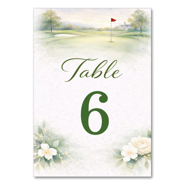 Cartão de Número de Mesa de Casamento de Golfe (Frente)