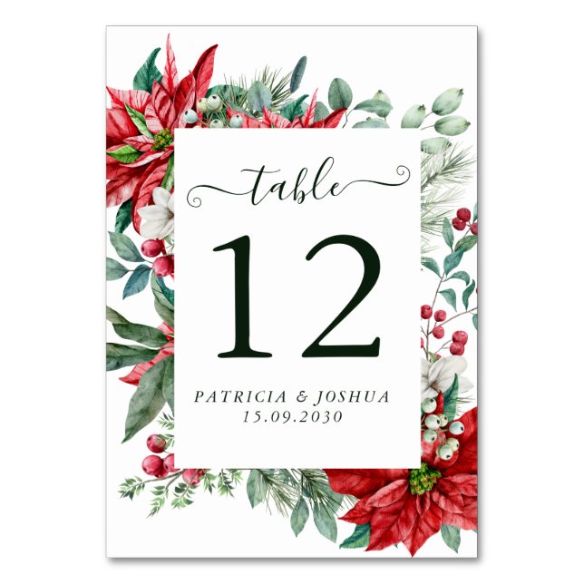 Cartão de Número de Mesa de Casamento de Natal Ele (Frente)