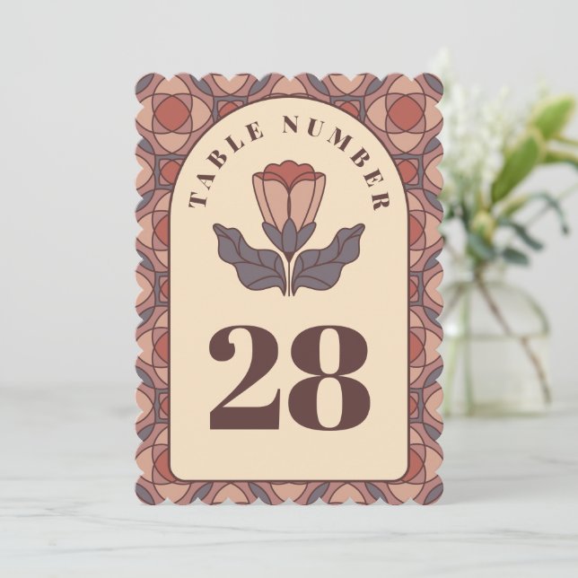 Cartão de Número de Mesa de Casamento Floral Art D (Em pé/Frente)