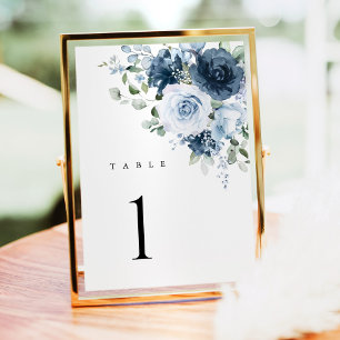 Cartão de Número de Mesa de Casamento Floral Azul