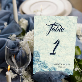 Cartão de Número de Mesa de Casamento Floral Azul