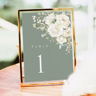 Cartão de Número de Mesa de Casamento Floral Branc