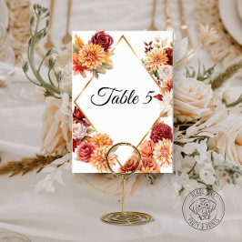Cartão de Número de Mesa de Casamento Floral de Ou