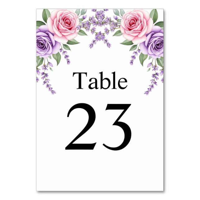 Cartão de Número de Mesa de Casamento Floral Lavan (Frente)