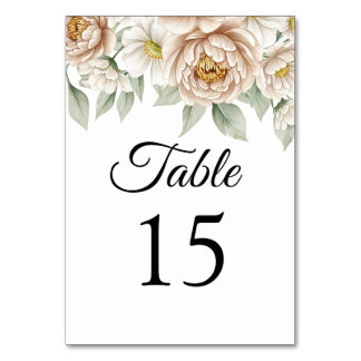 Cartão de Número de Mesa de Casamento Floral Peôni