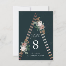 Cartão de número de mesa de casamento floral pirâm