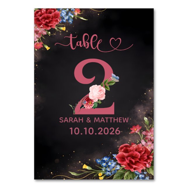 Cartão de Número de Mesa de Casamento Floral Rosa (Frente)