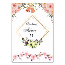 Cartão de Número de Mesa de Casamento Floral Rosa