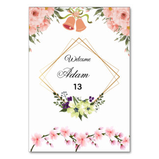 Cartão de Número de Mesa de Casamento Floral Rosa