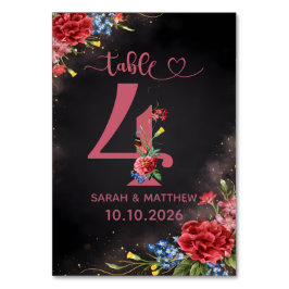 Cartão de Número de Mesa de Casamento Floral Rosad