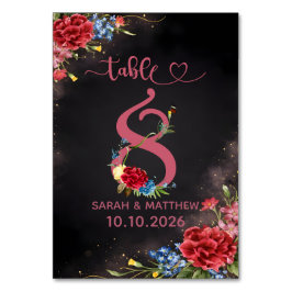 Cartão de Número de Mesa de Casamento Floral Rosad
