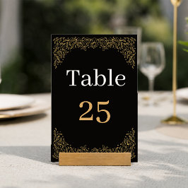Cartão de Número de Mesa de Casamento Preto e Dour