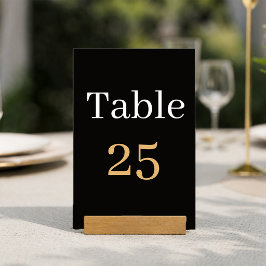 Cartão de Número de Mesa de Casamento Preto e Dour
