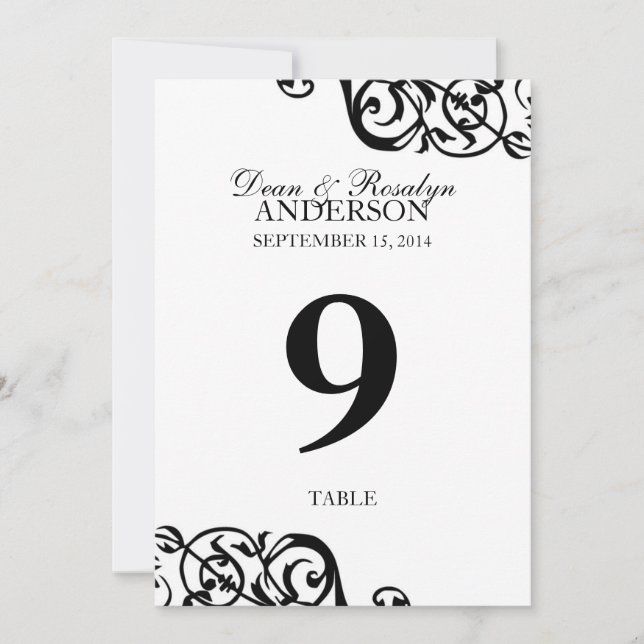 Cartão de número de mesa de casamento recepção de  (Frente)