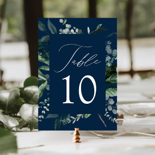 Cartão de Número de Mesa de Casamento Verde Navy