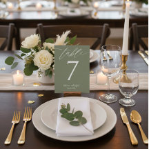 Cartão de Número de Mesa de Casamento Verde Oliva 