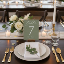 Cartão de Número de Mesa de Casamento Verde Oliva