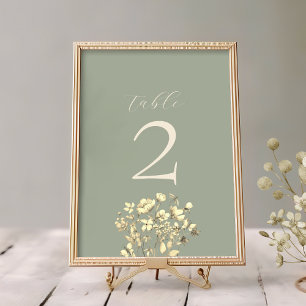 Cartão de Número de Mesa de Casamento Verde Sage