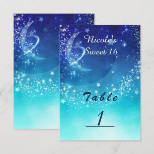Cartão de Número de Mesa de Festa Brilho da Lua do