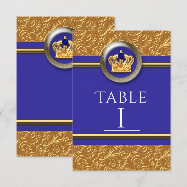 Cartão de Número de Mesa Elegante Coroa Dourada e  (Frente/Verso)