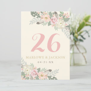 Cartão de Número de Mesa Floral Boho Rosa Marfim D