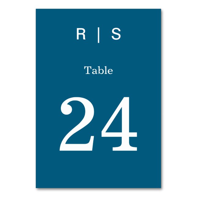 Cartão de Número de Mesa Monograma Azul Clássico E (Frente)