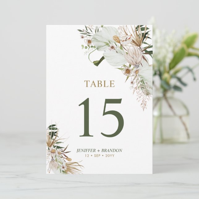 Cartão de Número de Mesa para Casamento Boho Doura (Em pé/Frente)