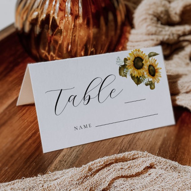 Cartão de Número de Mesa para Casamento com Girass (Criador carregado)