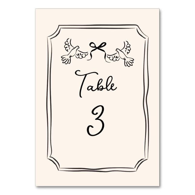 Cartão de Número de Mesa para Casamento com Pombas (Frente)