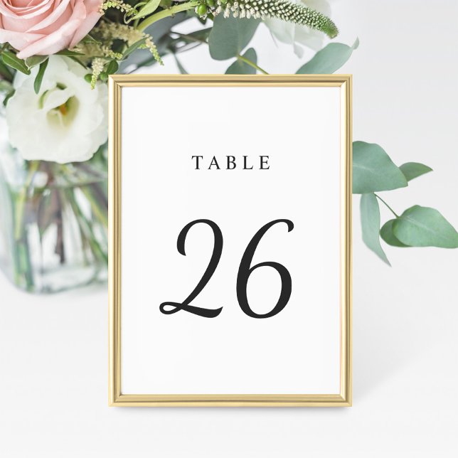 Cartão de Número de Mesa Preto e Branco Minimalist (Criador carregado)