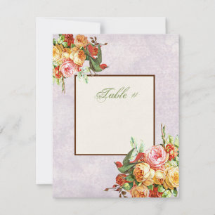 Cartão de Número de Mesa Vintage Rose e pássaros