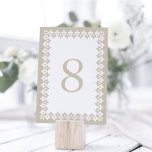 Cartão de Número de Tabela Árabe | Champagne Beige<br><div class="desc">As modernas placas de números de tabela inspiradas em Marrocos apresentam uma borda geométrica em bege claro de champanhe e branco ao redor do seu número de tabela. Design repete-se no lado oposto. Coordena-se com nossa suíte de convites de casamento árabe em Champagne.</div>