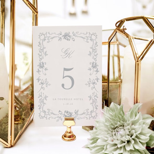 Cartão de Número de Tabela Casada de Monograma de  (Regency Monogram Wedding Table Number Card)