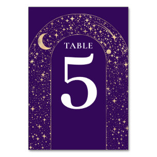 Cartão de Número de Tabela Casada Roxo de Estrelas